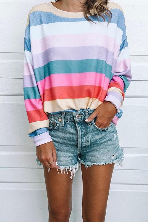Rainbow Stripe Loose T-Shirt