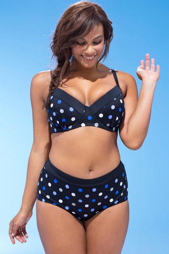 Plus Size Polka Dots Push Up Bikini - Two Piece Swimsuit