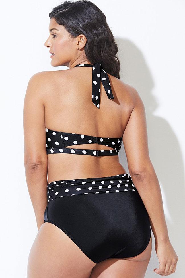 Plus Size Polka Dots High Waist Halter Bikini Swimsuit - Two Piece Set