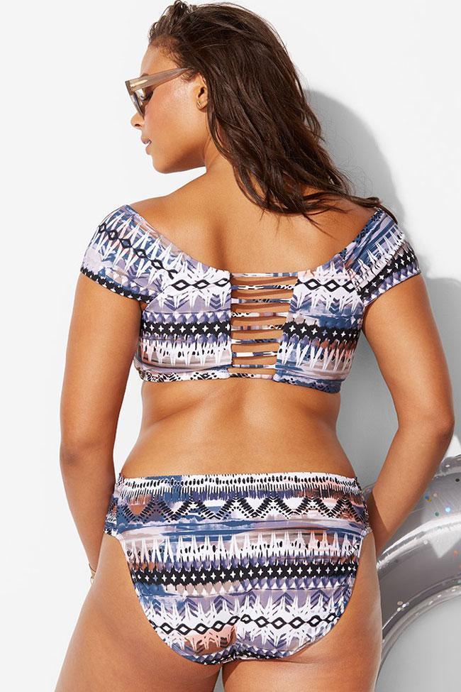 Plus Size Tribal Printed Strappy Tank Crop Bikini - Two Piece Swimsuit