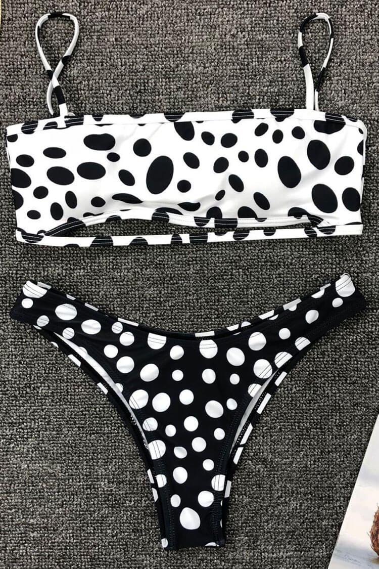 Polka Dot High Leg Bandeau Bikini - Two Piece Swimsuit