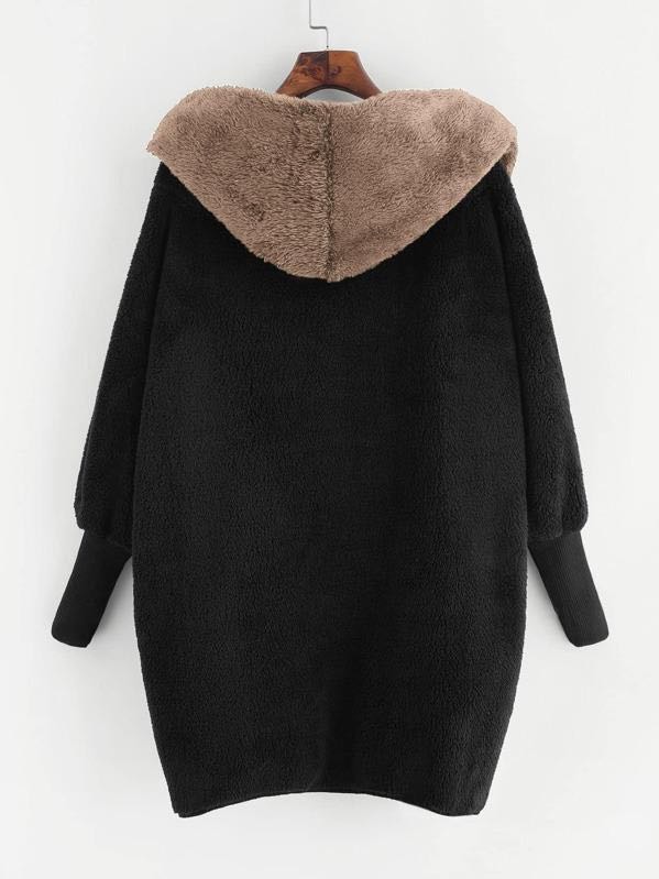 Open Front Fuzzy Hooded Teddy Coat