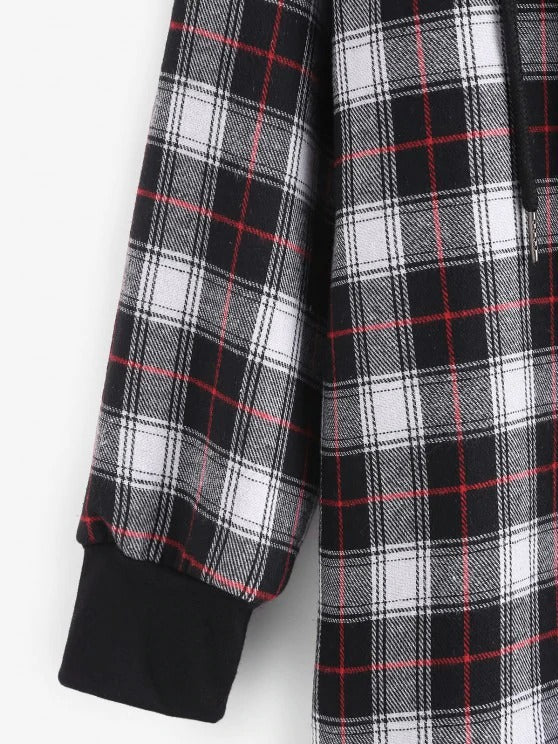 Plaid Button Up Pocket Hooded Coat