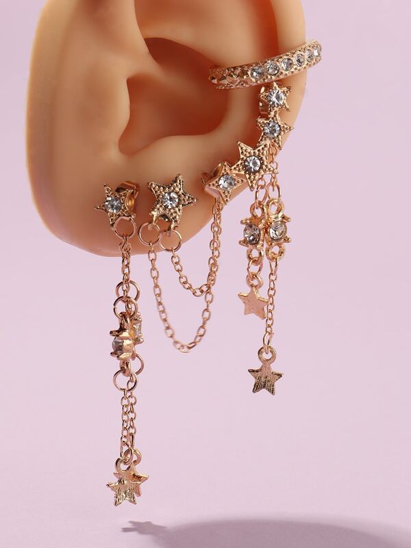 4pcs Rhinestone Star Decor Earrings