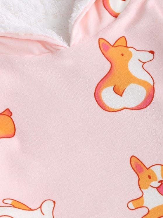Lounge Drop Shoulder Fox Print Kangaroo Pocket Blanket Hoodie