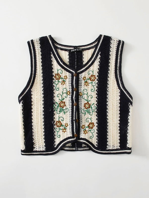 Floral Embroidery Vest Cardigan