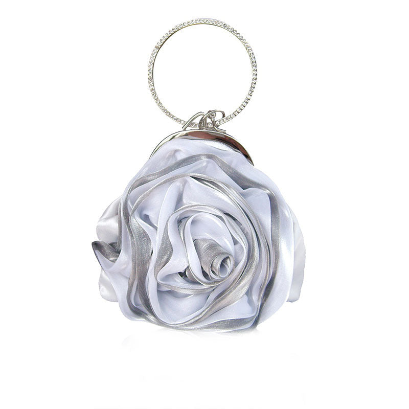 Rose Flower Handbag Sparkling Diamond Round Party Clutch Bag