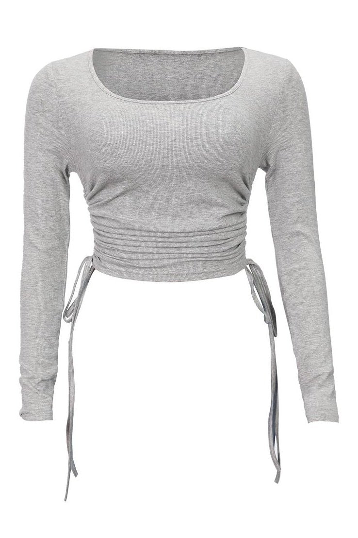 Scoop Neck Drawstring Side Bodycon Sweater