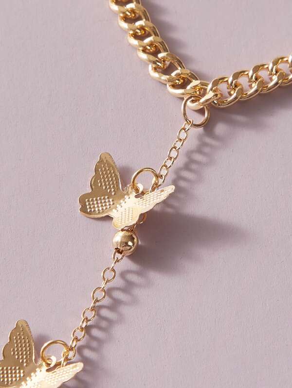 1pc Butterfly Charm Finger Ring Chain Bracelet - INS | Online Fashion Free Shipping Clothing, Dresses, Tops, Shoes