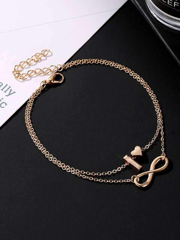 1pc Heart & Infinity Decor Layered Bracelet - INS | Online Fashion Free Shipping Clothing, Dresses, Tops, Shoes