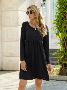 Women's Casual Pure Color Crewneck Dress