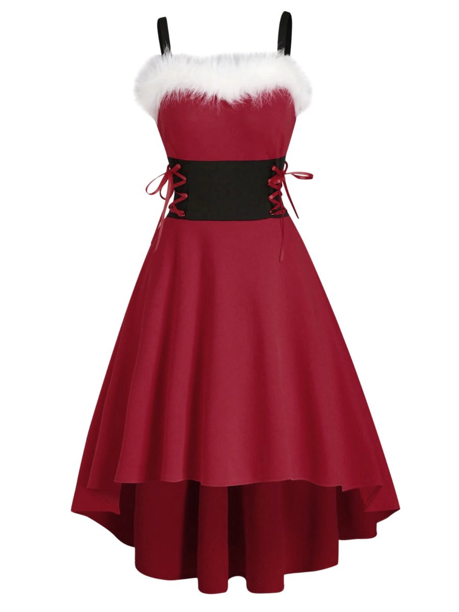 Plus Size Christmas Dresses Irregular Tie Waist Spaghetti Strap Dress