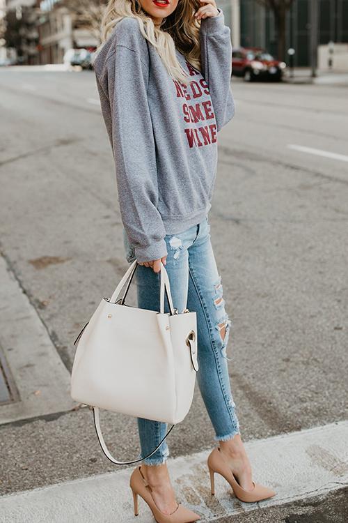 Round Neck Long Sleeve Letter Hoodie