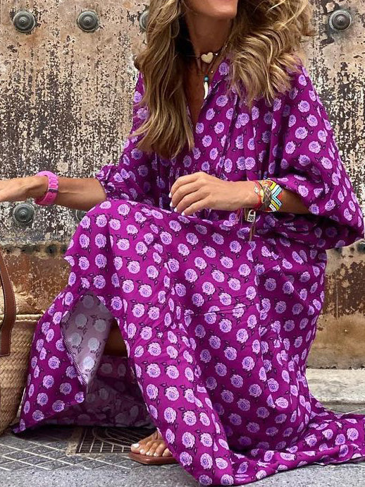 Women's Dresses Geometric Print Puff Sleeve Maxi Dress