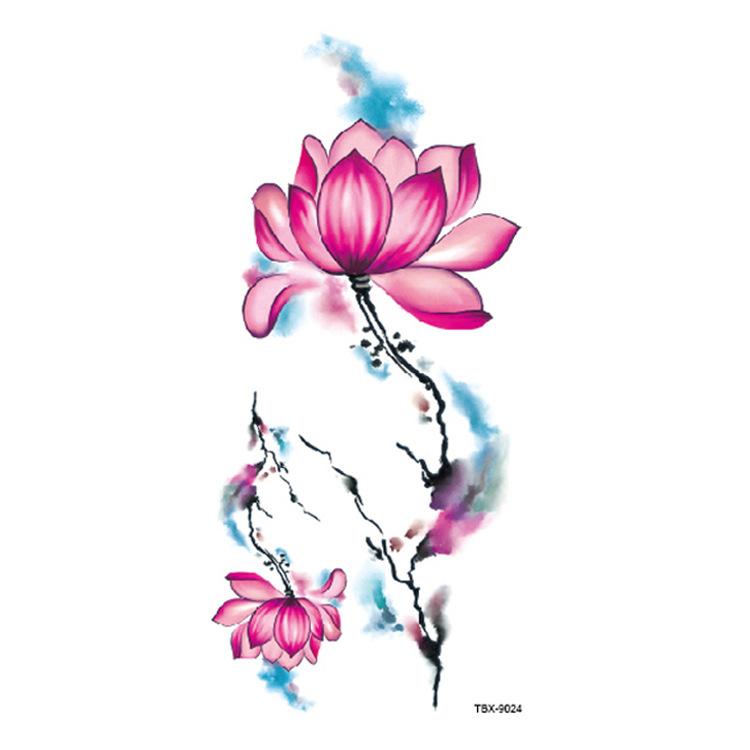 10Pcs/Set Waterproof Tattoo Stickers Plum Peony Flowers Sketch Colorful Tattoo