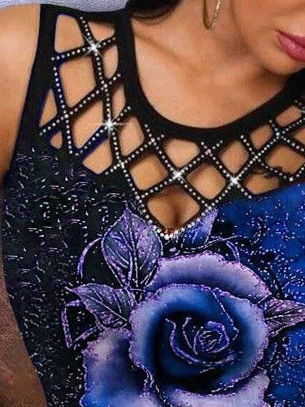 3D Rose Hollow Crew Neck Tank Top - Tanks - INS | Online Fashion Free Shipping Clothing, Dresses, Tops, Shoes - 03/06/2021 - Category_Tanks - Color_Blue