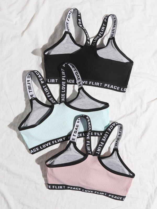 3pack Rib Letter Tape Bra Set - INS | Online Fashion Free Shipping Clothing, Dresses, Tops, Shoes