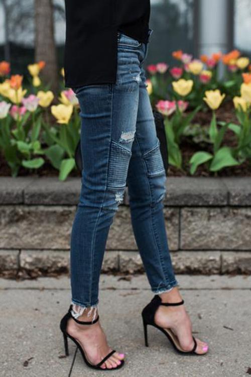 Pleated Stretch Pencil Feet Jeans