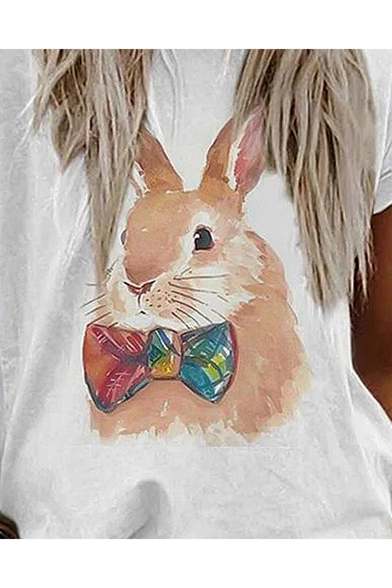 Rabbit Print Round Neck T-Shirt