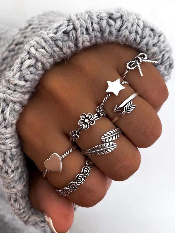 7pcs Star & Bow Decor Ring - INS | Online Fashion Free Shipping Clothing, Dresses, Tops, Shoes