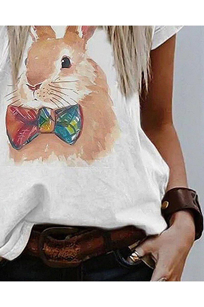 Rabbit Print Round Neck T-Shirt