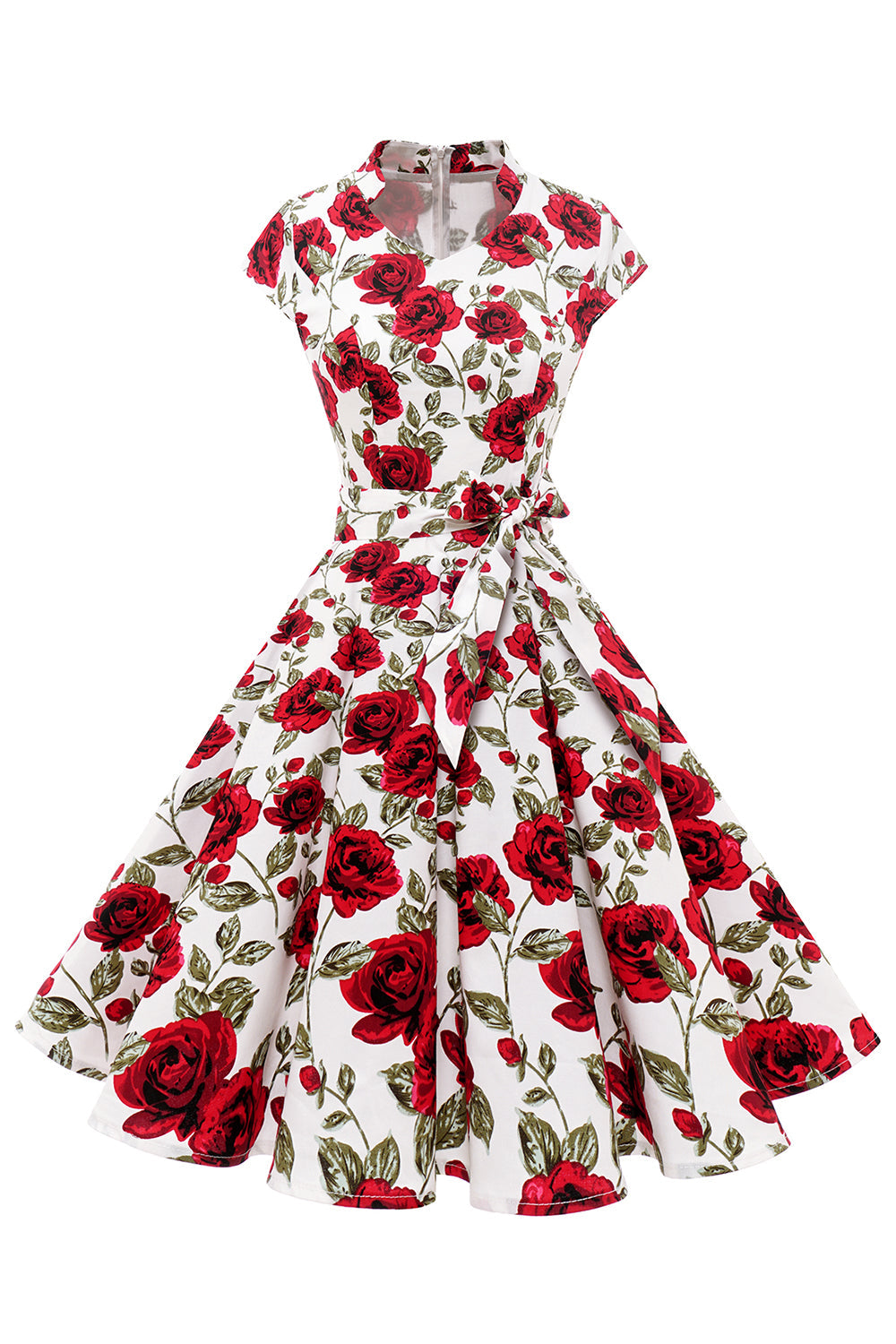 Red Rose Floral Vintage Swing Dress