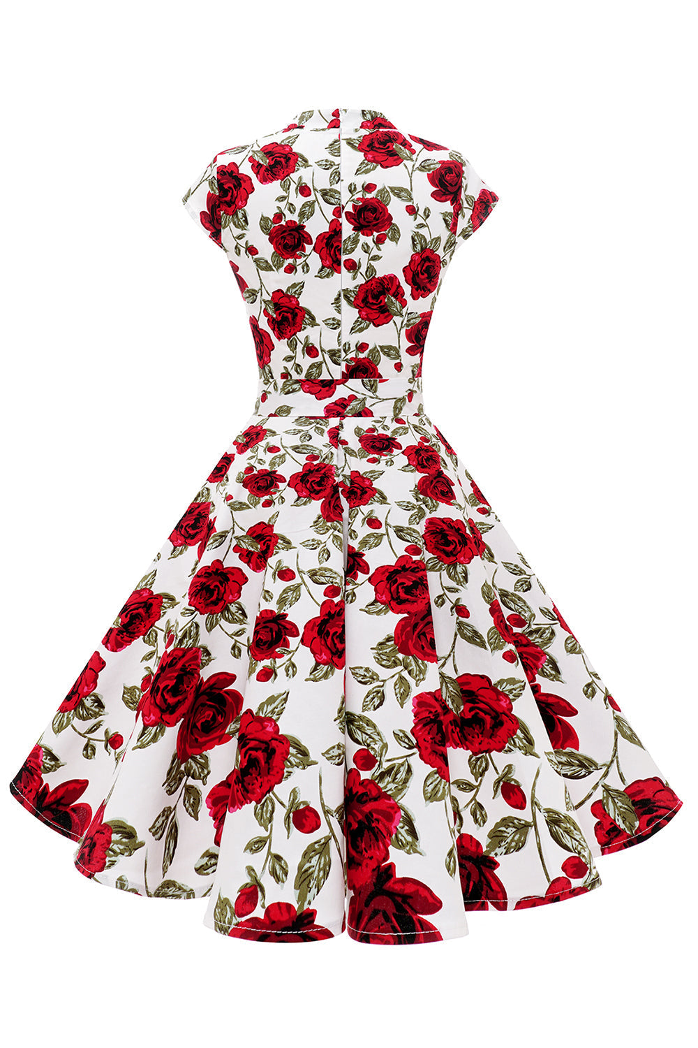 Red Rose Floral Vintage Swing Dress