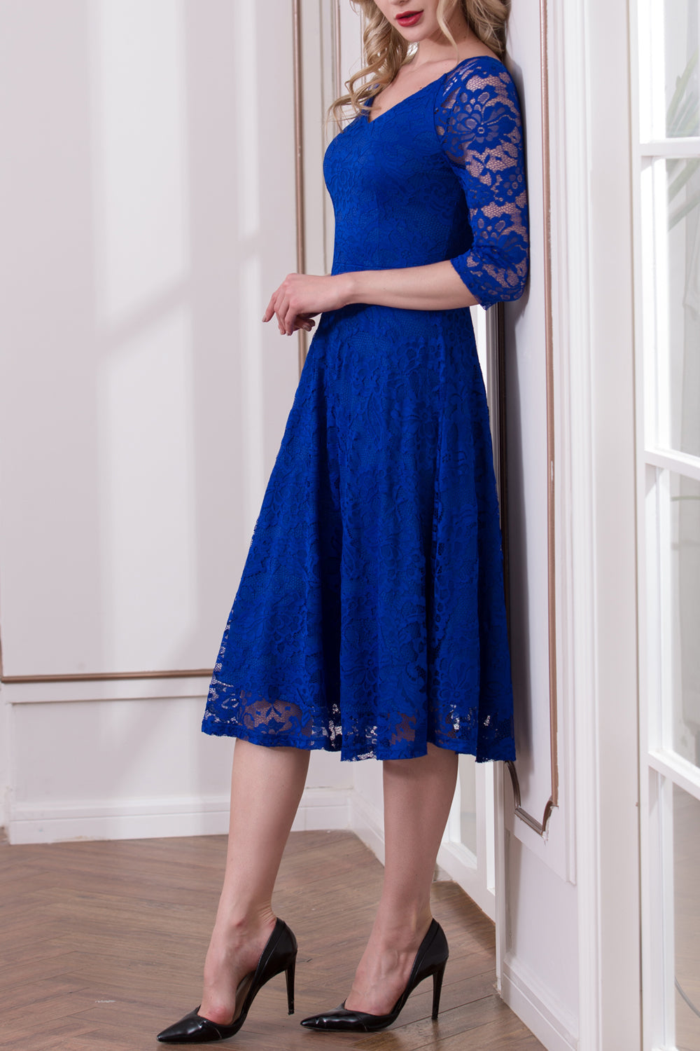 Royal Blue Half Sleeve Lace Dress