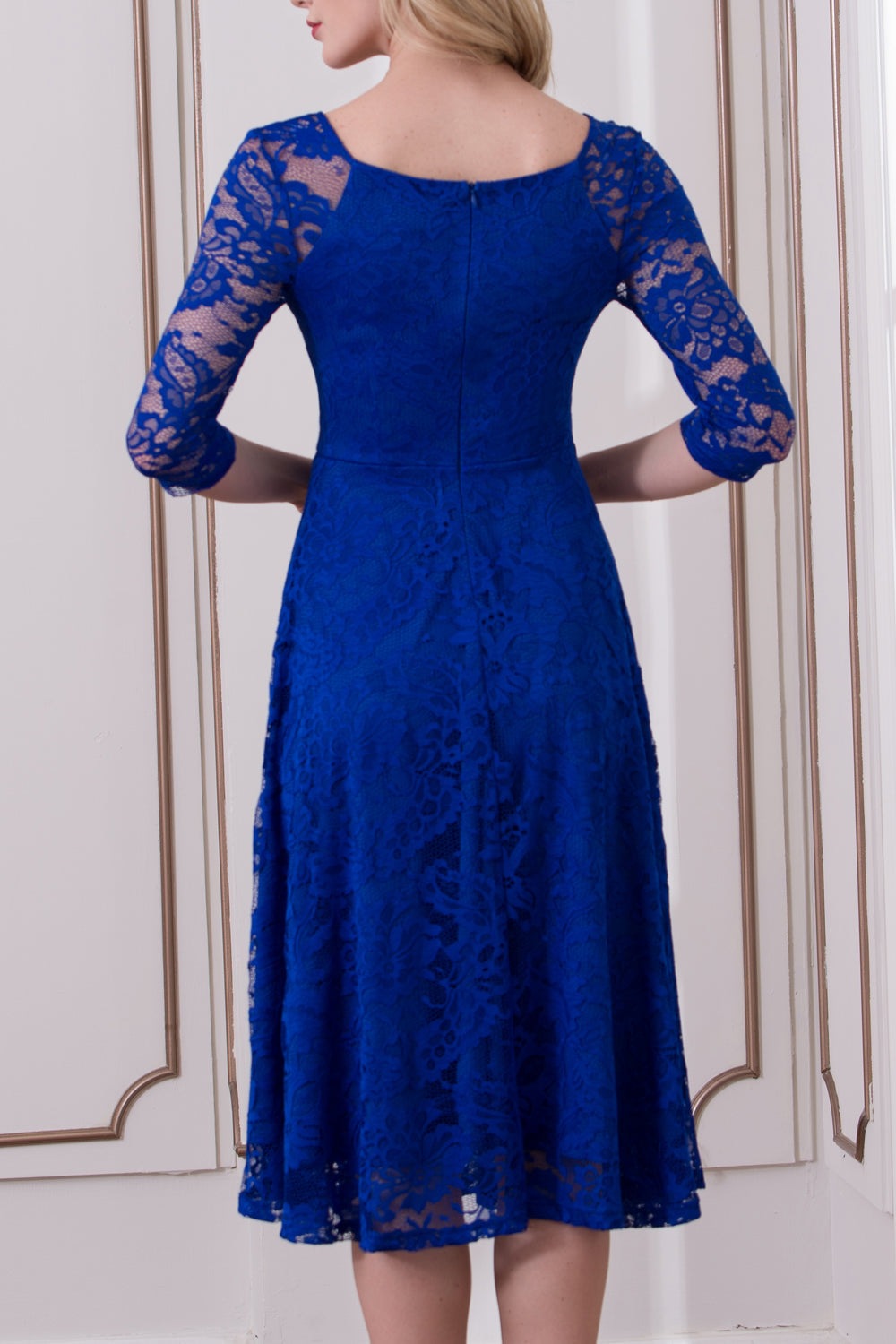 Royal Blue Half Sleeve Lace Dress