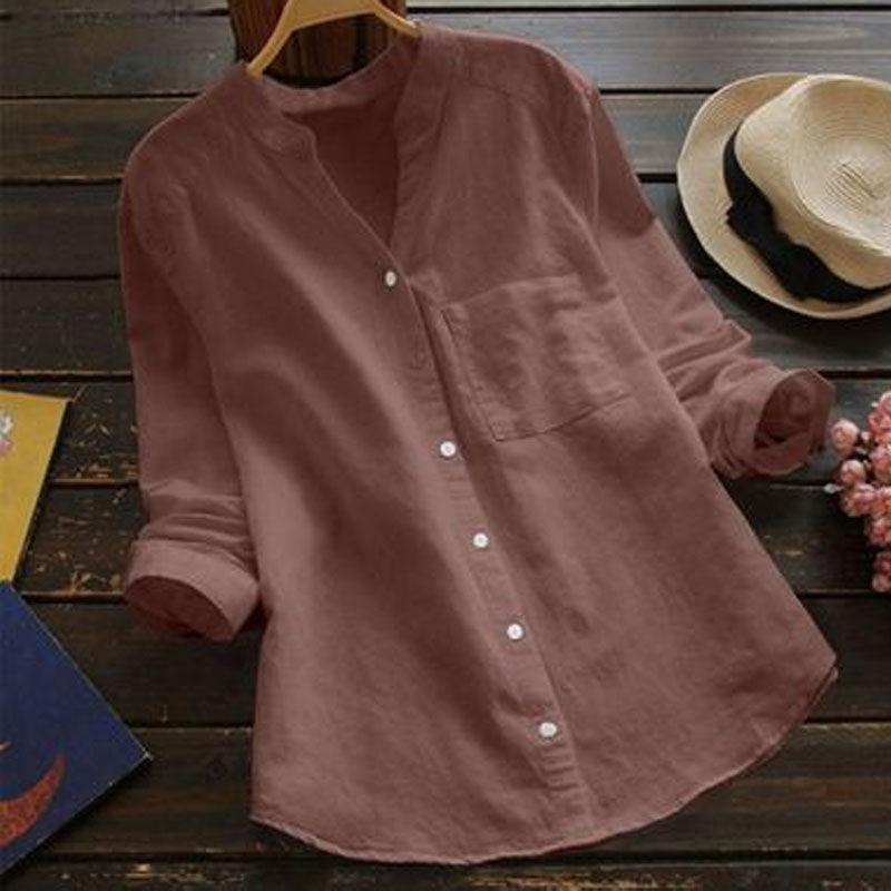 Retro cotton and linen embroidery loose casual blouse