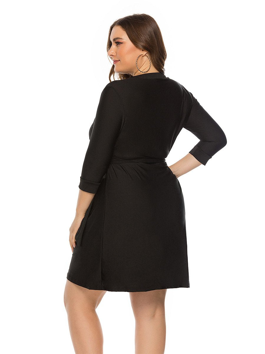 Plus Size V-neck Wrap Knee-length Dress