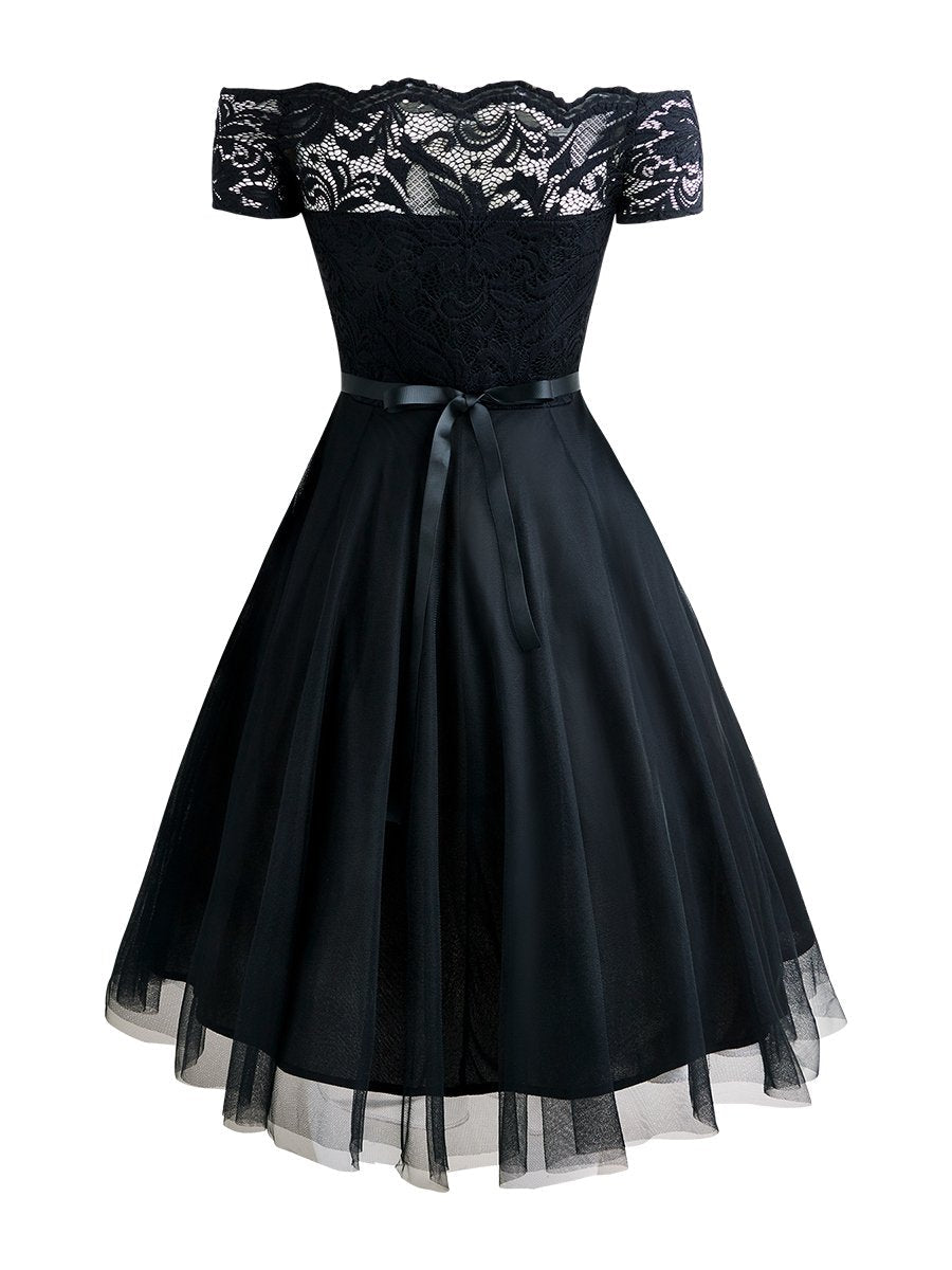 Retro Off-shoulder Dress Lace Vintage Dress