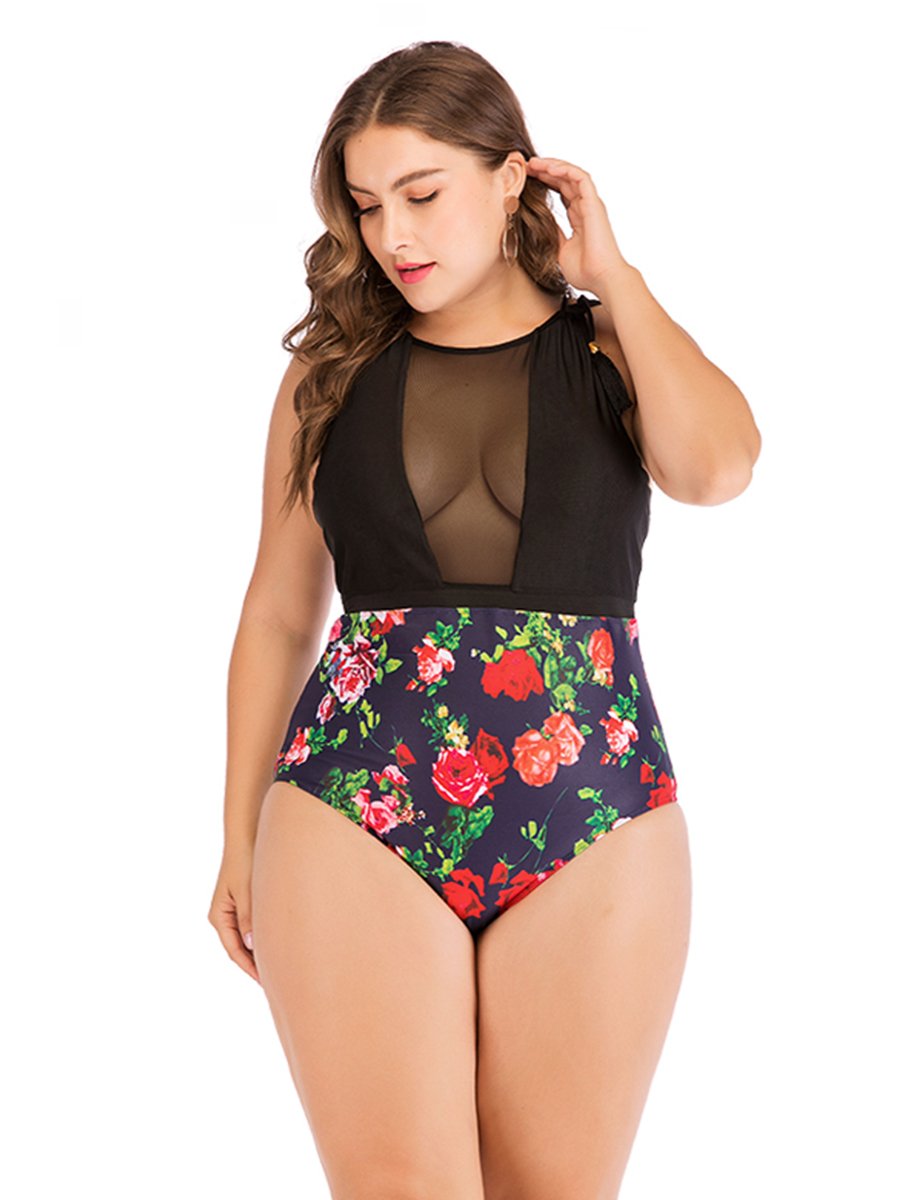 Plus Size One-piece Floral Swimwear Bikini Suit
