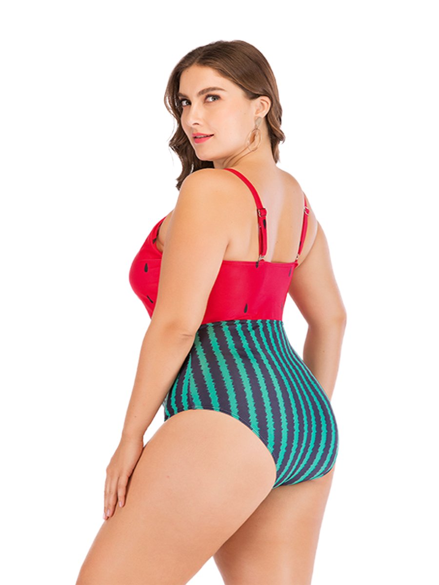 Plus Size One-piece Hollow Out Watermelon Bikini Suit