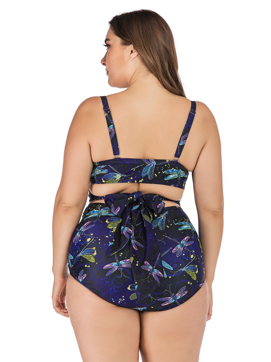 Plus Size Two-piece Hollow Out Floral Bikini Suit
