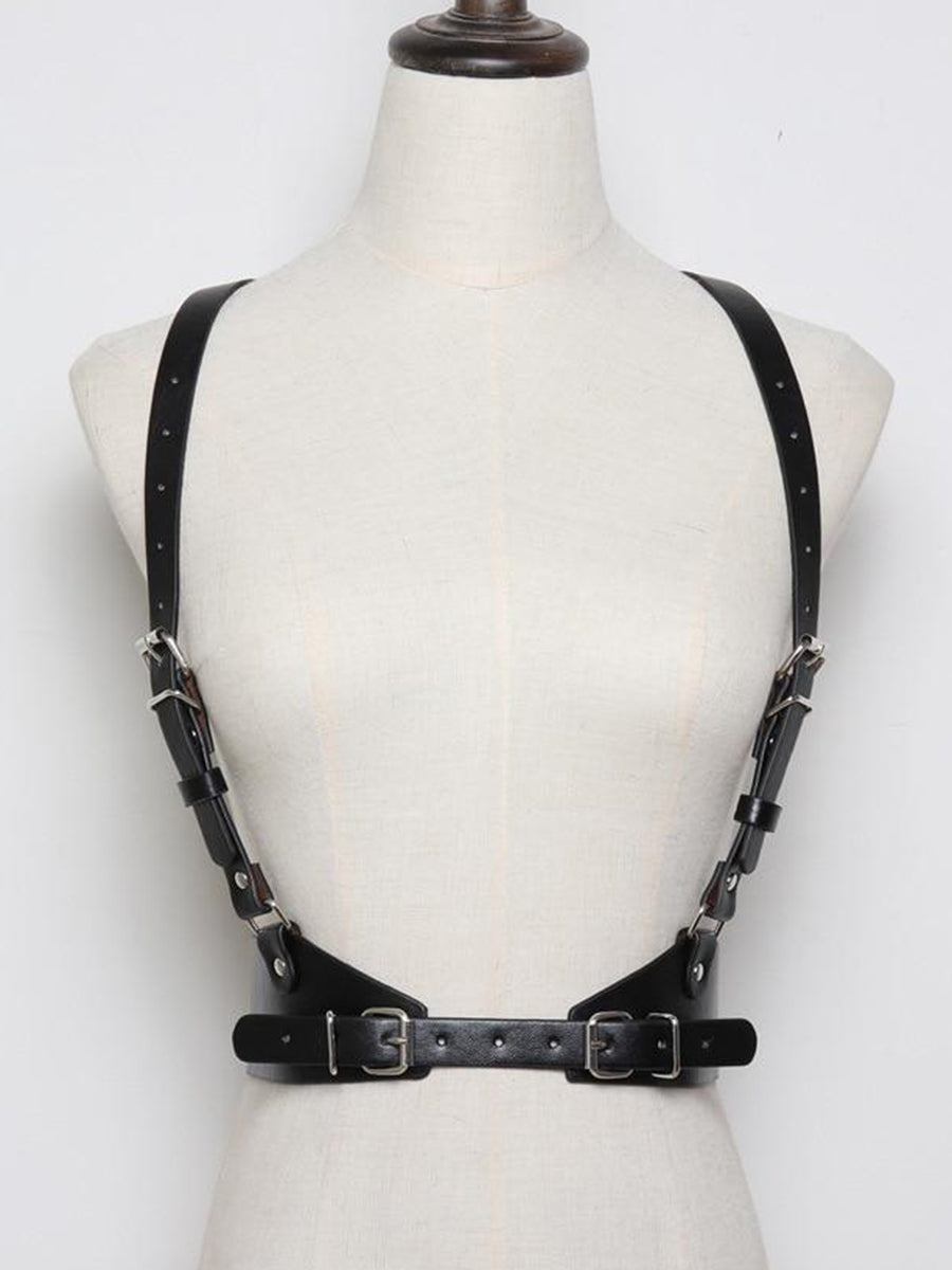 Punk O-Ring Garters Faux Leather Body Bondage Cage Sculpting Harness Suspenders