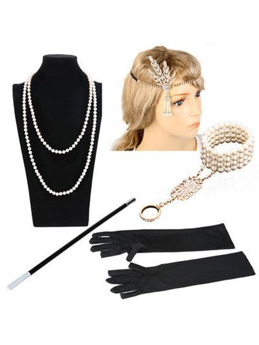 1920s Accessories Flapper Costomes Set/Headband, Necklace, Gloves, Cigarette Holder&Bracelet
