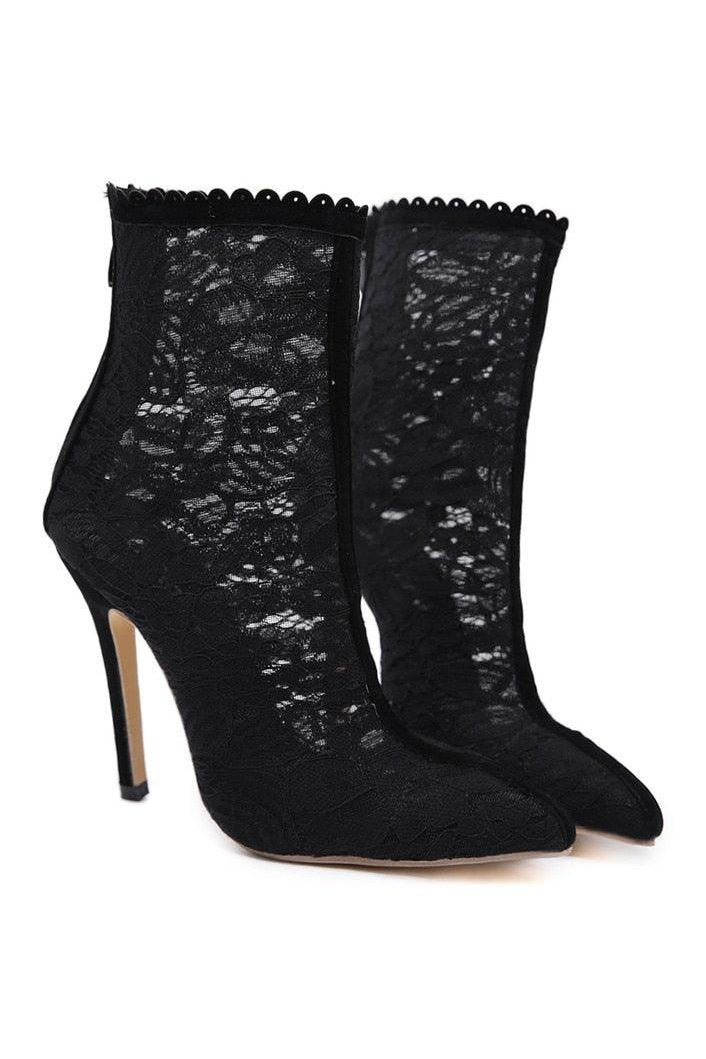 Pointed Toe High Heels Ankle Boots