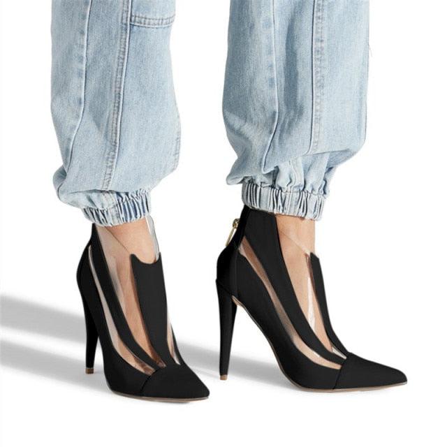 Pointed toe zip sexy thin high heel ankle boots