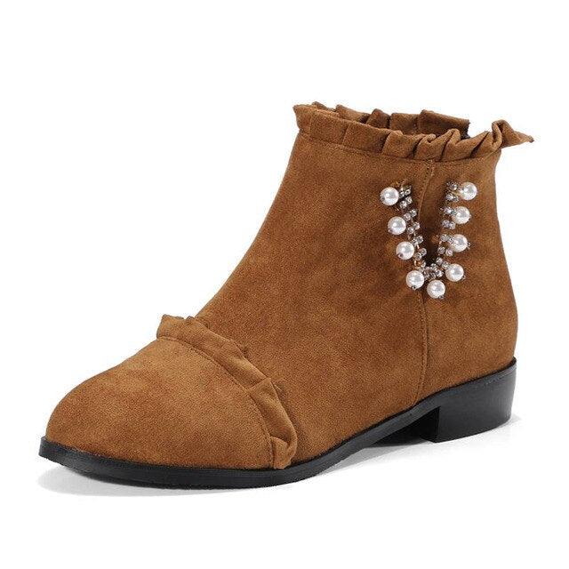 Round Toe Flock Ankle Booties