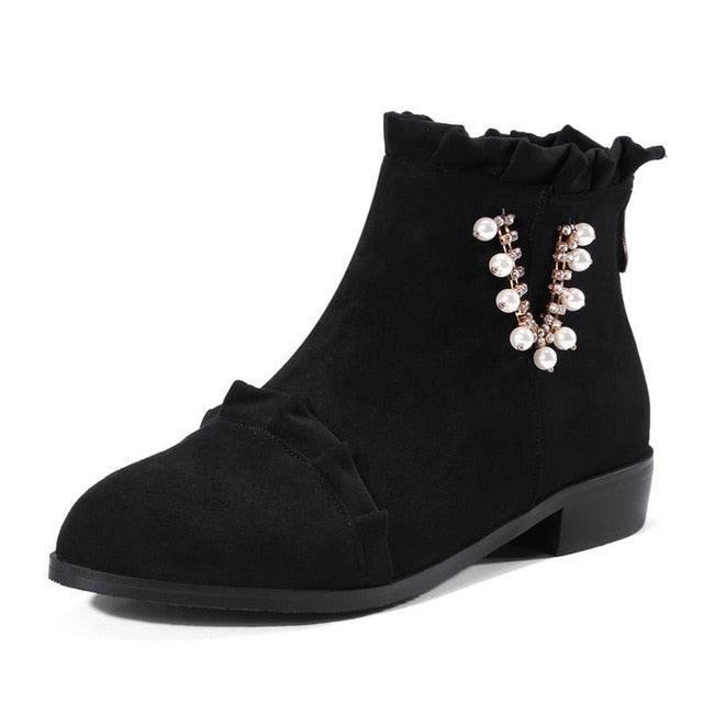 Round Toe Flock Ankle Booties
