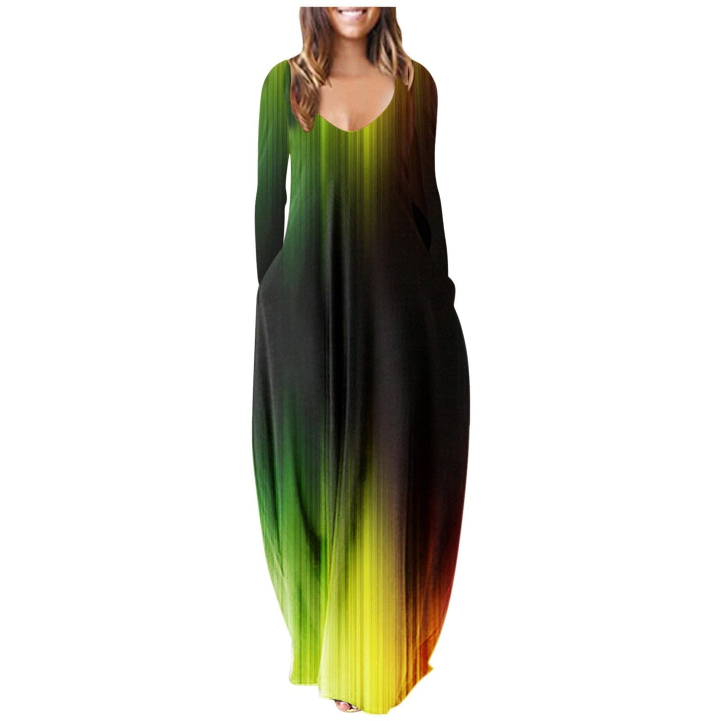 Plus Size Dress For Women Long Sleeve V-neck Loose Maxi Dress