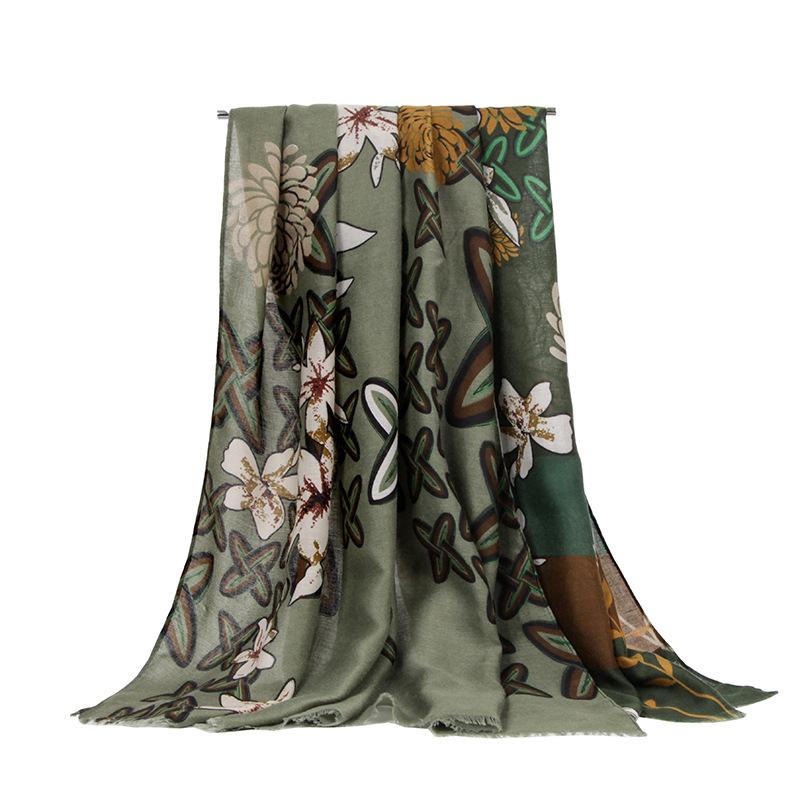 Scarf For Women Vintage Long Satin Silk Floral Print Lightweight Shawl