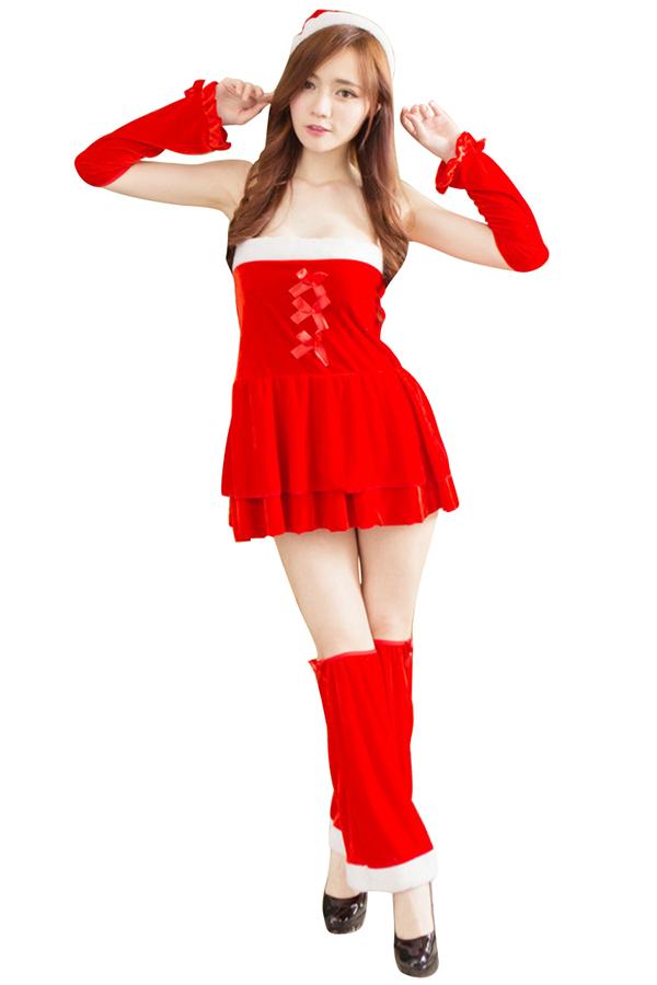 Red Sexy Off Shoulder Corset Mini Dress Christmas Mrs Santa Costume