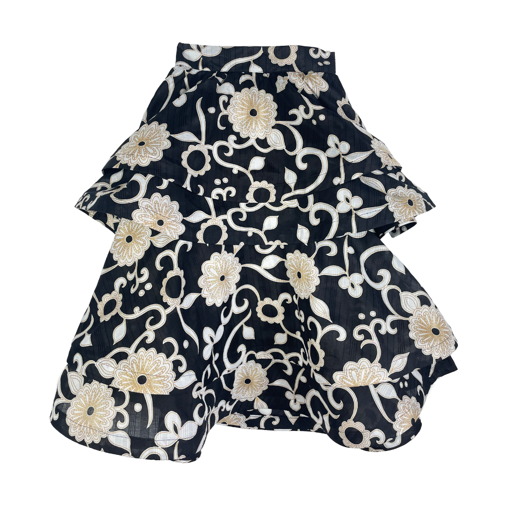 Ruffled Party Skirt - Black Floral