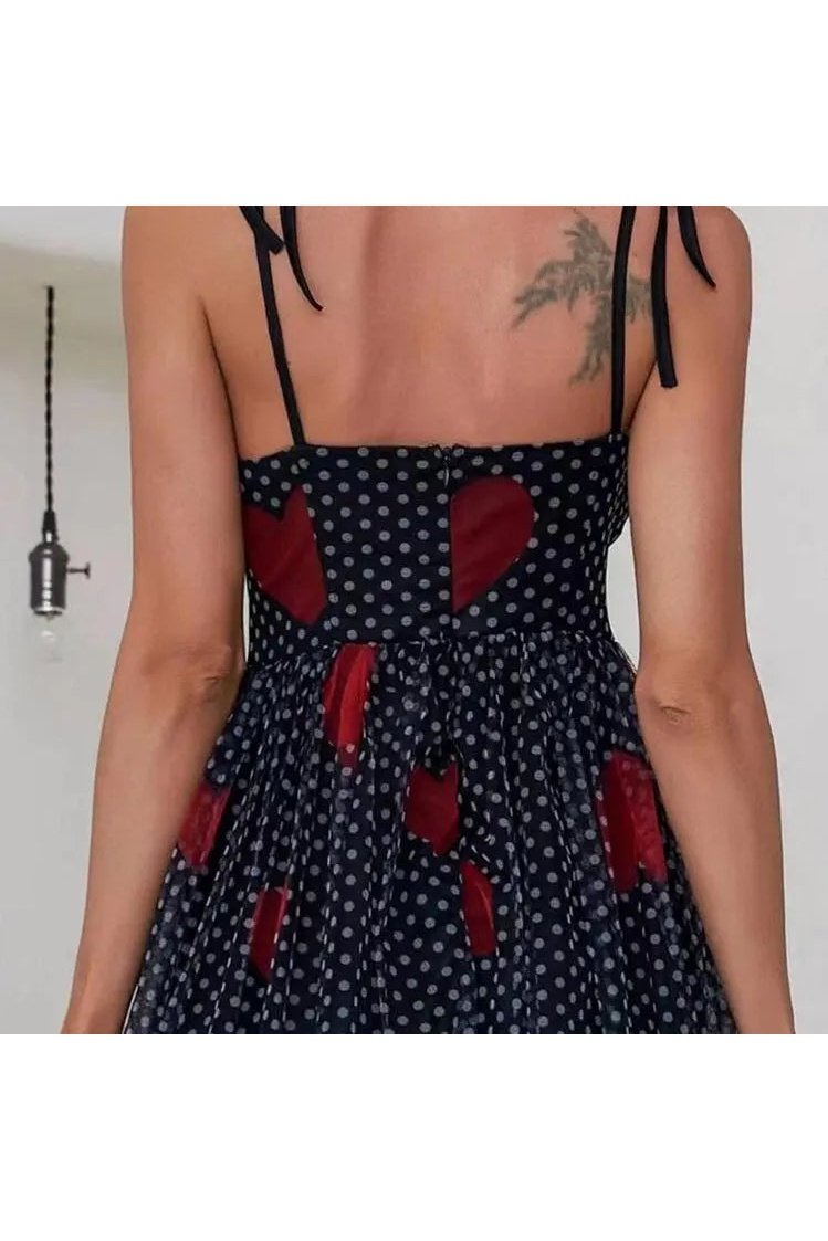 Polka Dot Heart Print Mesh Maxi Dress