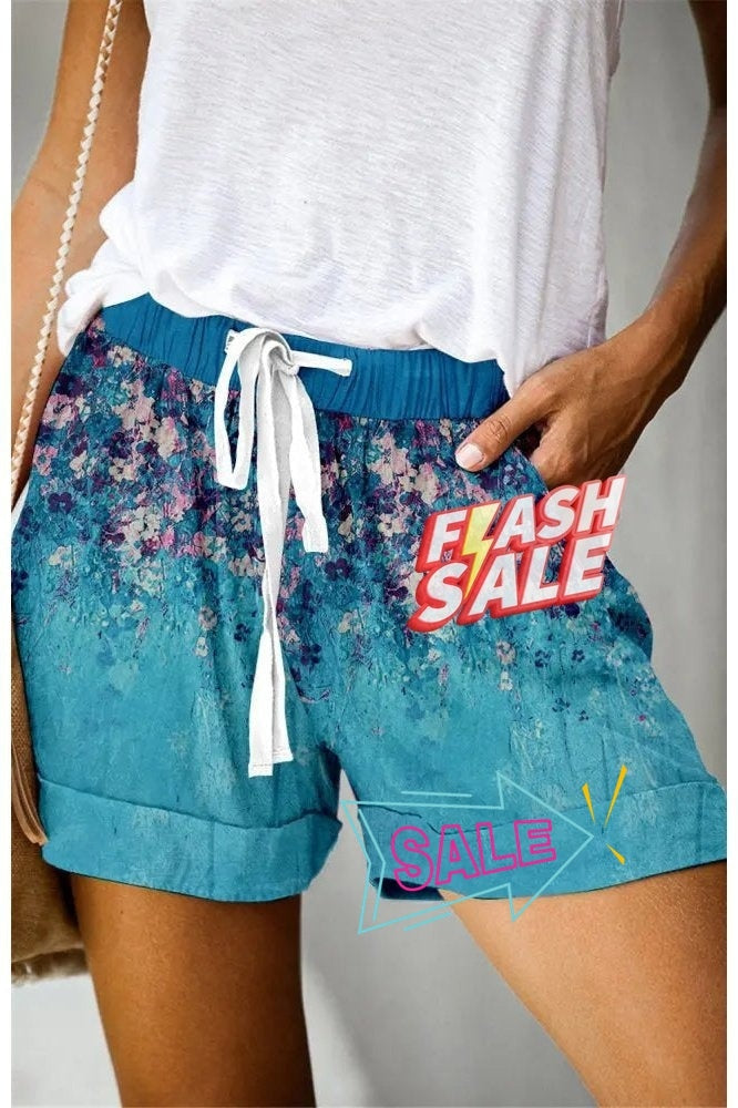 Printed Lace-Up Casual Wide-Leg Shorts