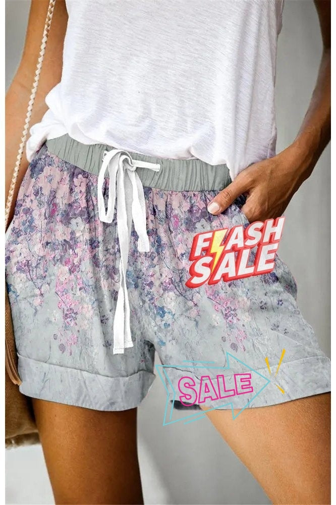 Printed Lace-Up Casual Wide-Leg Shorts