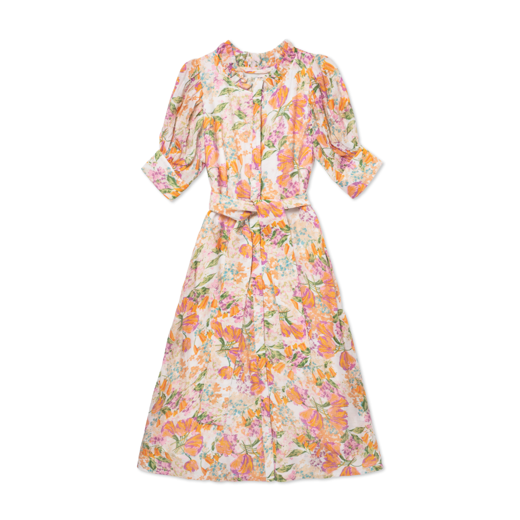 Puff Sleeve Day Gown - MIDI - Floral