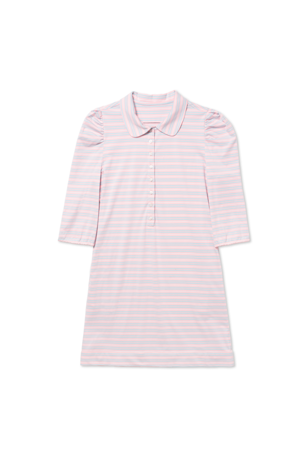 Puff Sleeve T-Shirt Dress - Pink & Blue Stripe